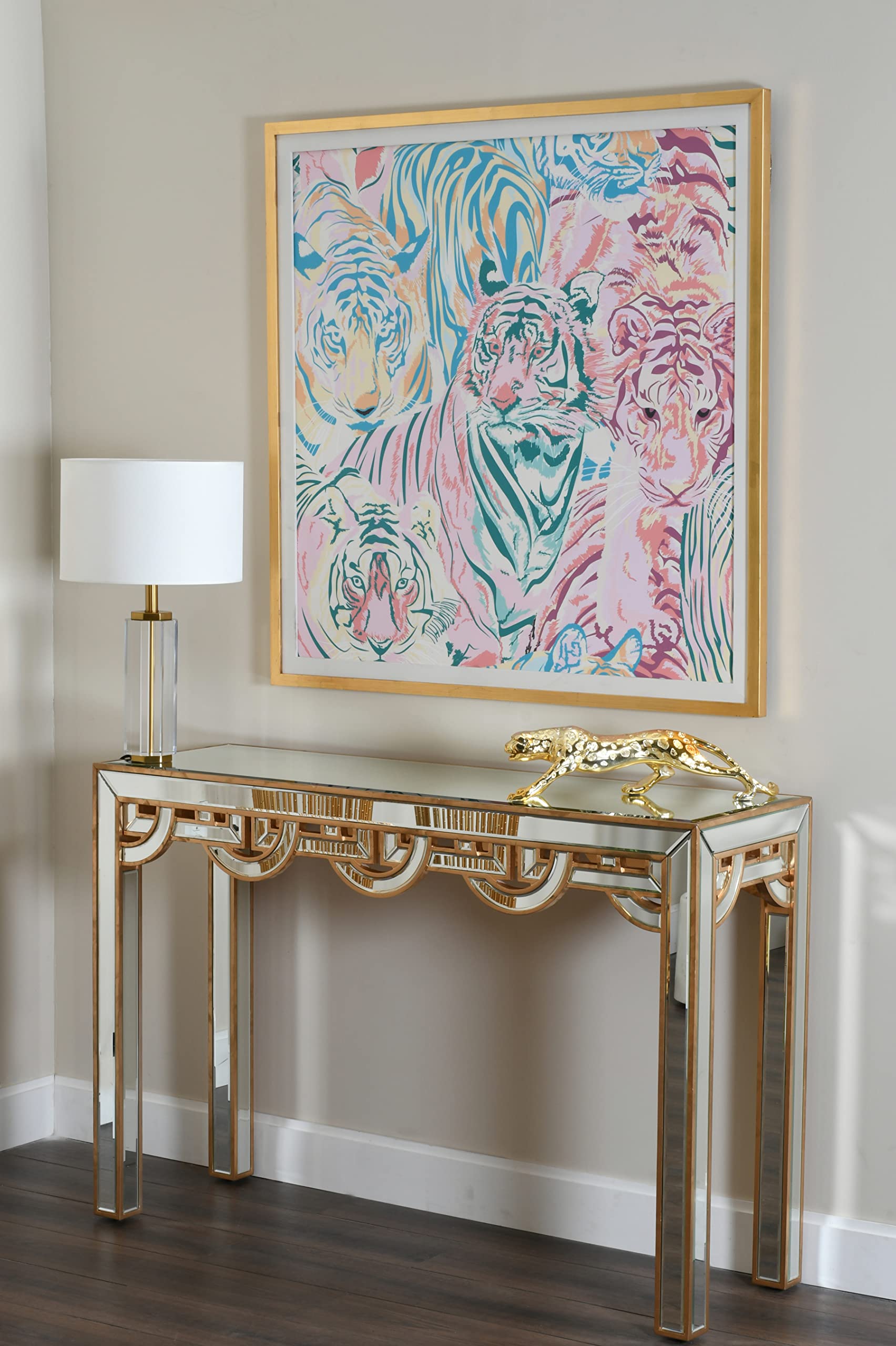 Afd Home Hollywood Glam Gold Trim Console Sofa Table Mirror Top